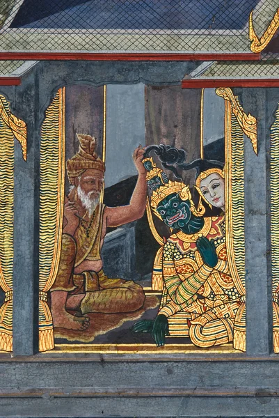 Mistrovské umění malba tradiční thajské stylu na chrám wa — 图库照片