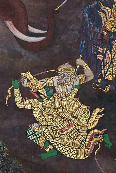 Meisterwerk der traditionellen thailändischen Malerei auf Tempel wa — Stockfoto