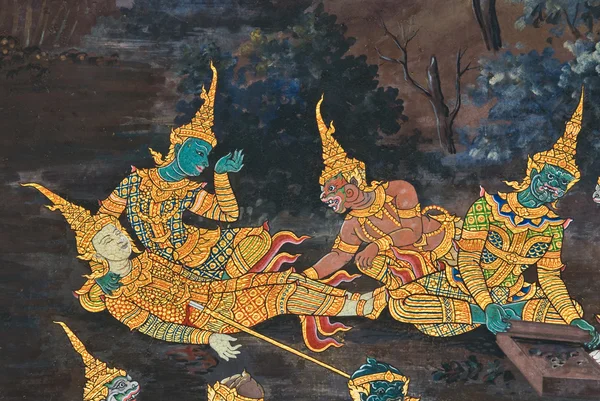 Capolavoro della pittura tradizionale tailandese arte su wa tempio — Foto Stock