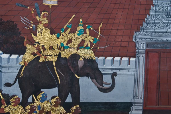 Meisterwerk der traditionellen thailändischen Malerei auf Tempel wa — Stockfoto