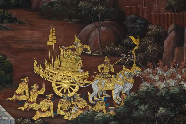 Arcydzieło sztuki malowania tradycyjnego stylu tajskiego — Zdjęcie stockowe