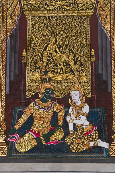 Mästerverk i traditionell thailändsk stil målning konst — Stockfoto