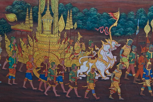 Mästerverk i traditionell thailändsk stil målning konst — Stockfoto