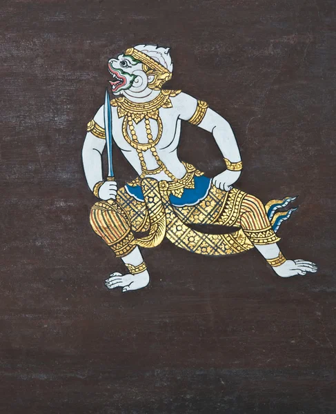 Meesterwerk van traditionele Thaise stijl schilderij kunst op tempel wa — Stockfoto