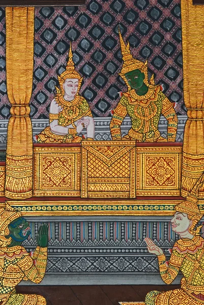 Mästerverk i traditionell thailändsk stil målning konst — Stockfoto