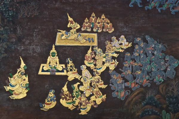 Meisterwerk traditioneller thailändischer Malerei — Stockfoto