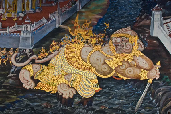 Masterpiece of traditional Thai style painting art — Stock Photo, Image