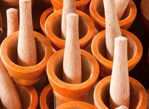 Wooden mortar and pestle — Stock Photo, Image