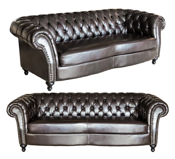 Vintage black leather sofa — Stock Photo, Image