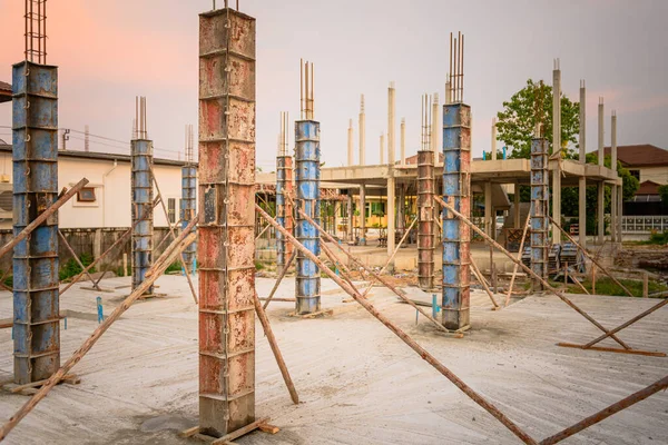 Proces Budowy Słupa Domu Placu Budowy Projekt Mieszkaniowy Tajlandii — Zdjęcie stockowe