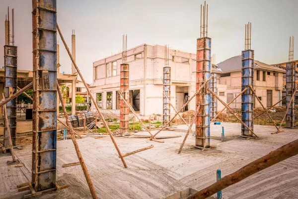 Building Process House Column Construction Site Housing Project Thailand — Stock Photo, Image