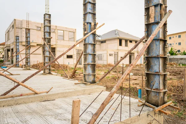 Proceso Construcción Una Columna Casa Sitio Construcción Proyecto Vivienda Tailandia — Foto de Stock