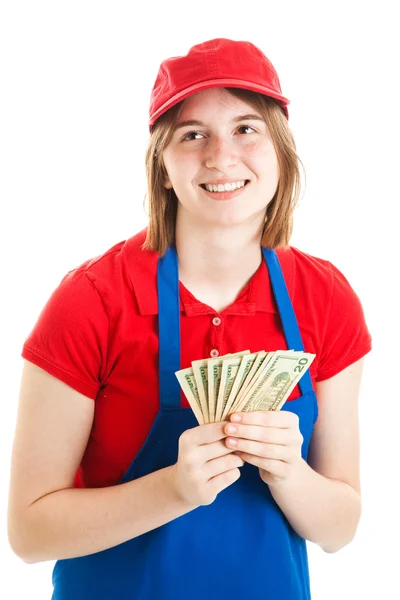 Trabalhador adolescente com dinheiro — Fotografia de Stock