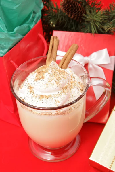 Eggnog and Christmas Presents — Stock Photo, Image