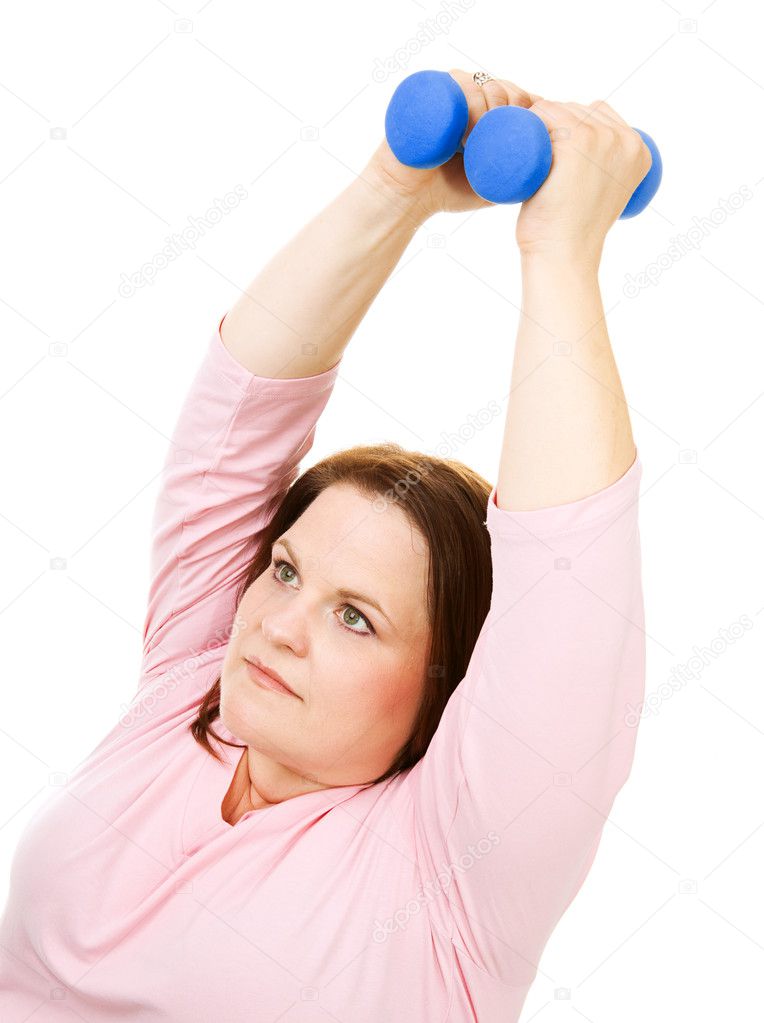 Plus Size Woman Using Hand Weights