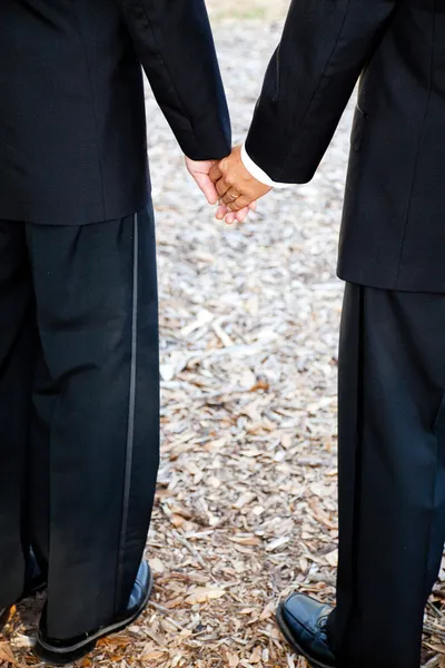 Schwule Bräutigame halten Händchen — Stockfoto