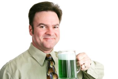St patricks günü - yeşil bira olan adam