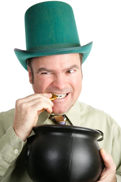 Leprechaun com seu St Patricks Day Gold — Fotografia de Stock