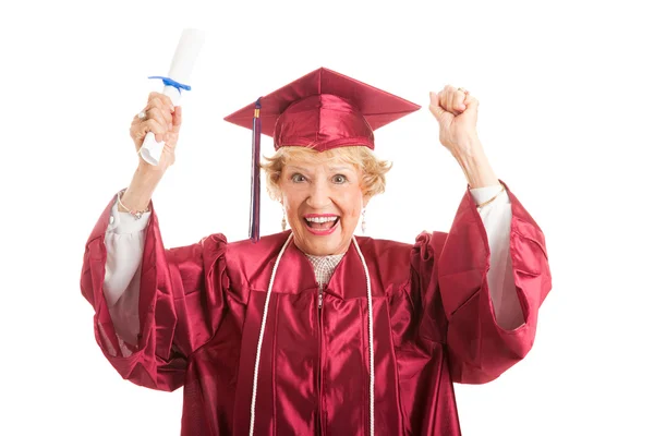 Senior vrouw opgewonden om af te studeren — Stockfoto