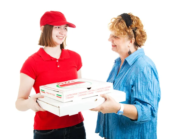 Pizza-Lieferung nach Hause auf weiß — Stockfoto