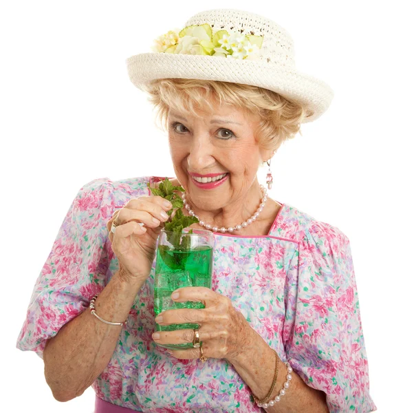 Kentucky senior lady mit minze julep — Stockfoto