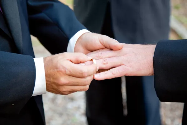 Homo huwelijk - uitwisseling van ringen — Stockfoto