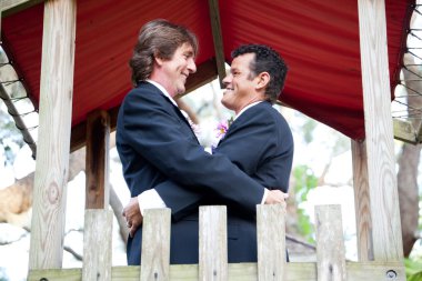 Happy Gay Couple Marries in the Park clipart