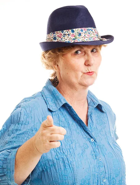 Mature Woman Points at Camera — Stock Photo, Image