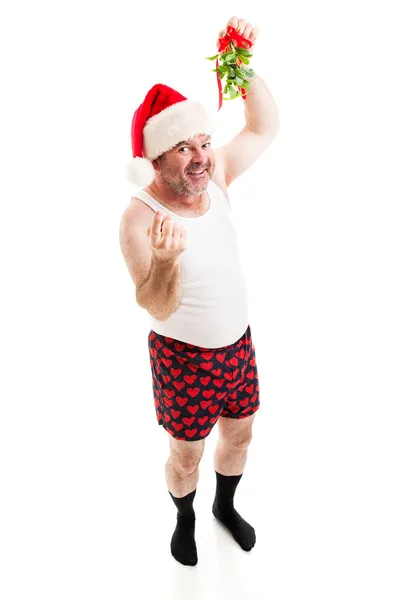 Guy in Underwear Under the Mistletoe — Stock Photo, Image
