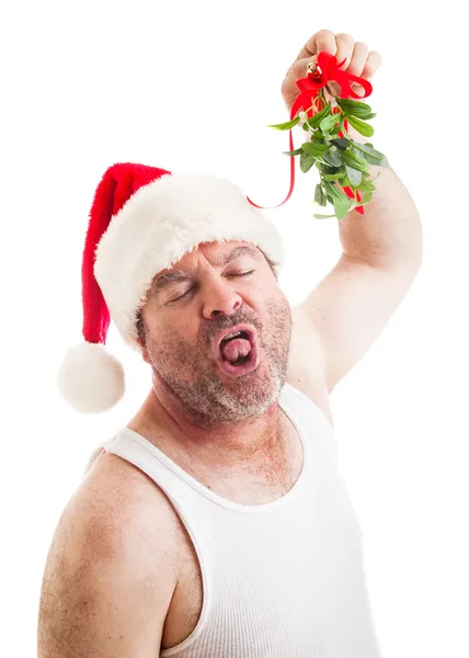 Disgusting Horny Guy with Christmas Mistletoe — Stock Photo, Image