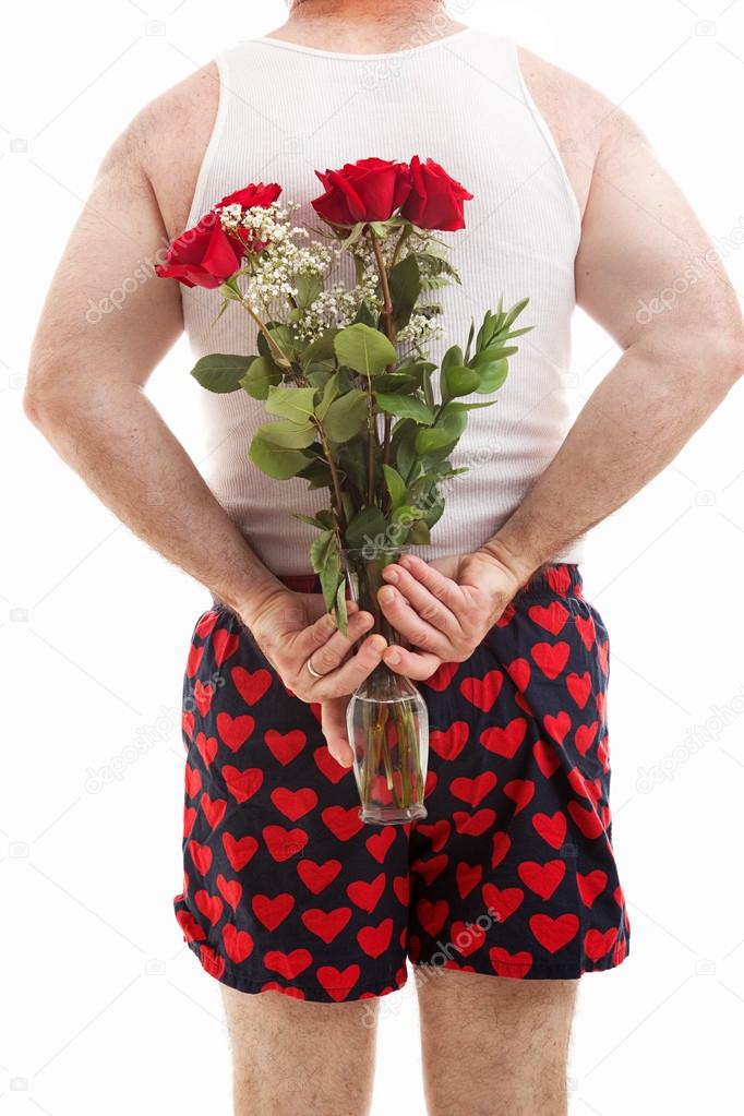 Valentines Guy in Underwear with Roses