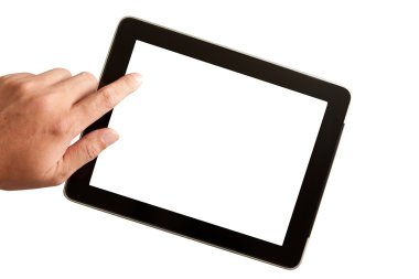 dokunmatik pc tutan bir erkek eli izole