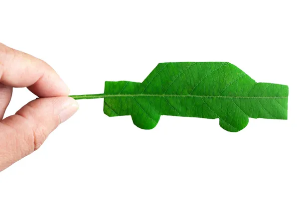 Groene auto gesneden uit blad — Stockfoto