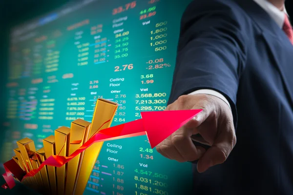 Business man point to up graph of stock market — Stock Photo, Image