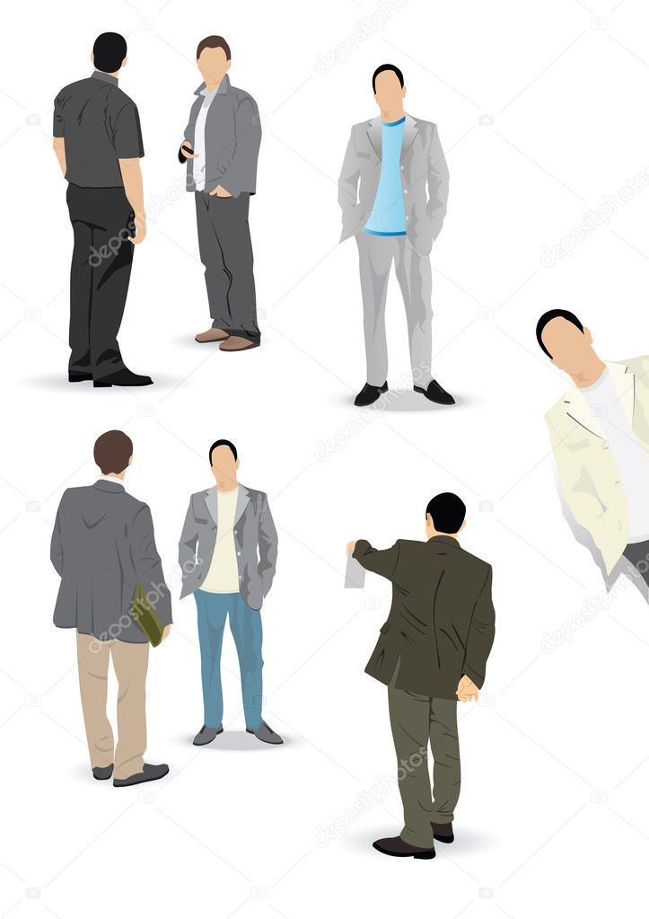 Set of vector working men in suits