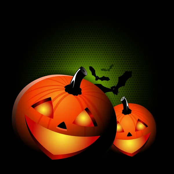 Vector zwarte halloween spooky achtergrond met twee pompoenen — Stockvector