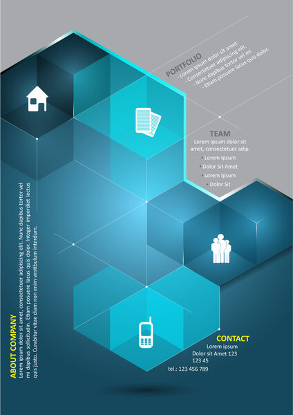 Векторный абстрактный фон с 3D кубиками и корпоративными иконками
