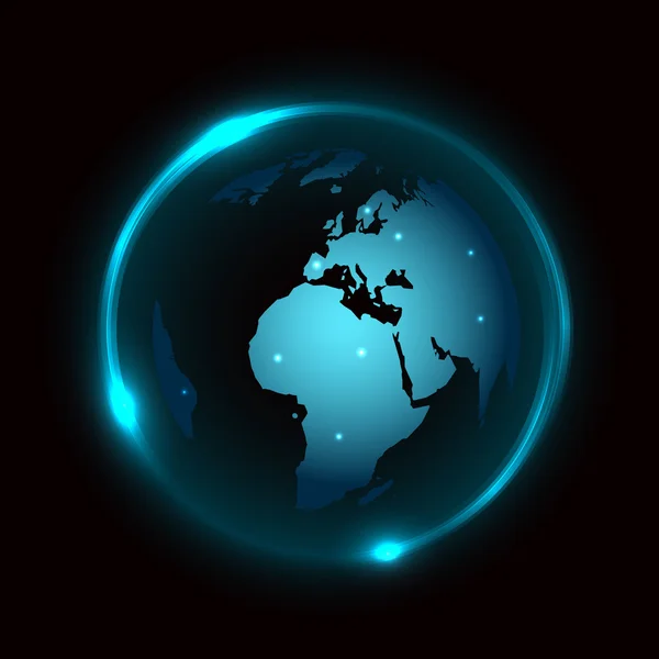 Globe vectoriel sur fond sombre avec néon bleu — Image vectorielle