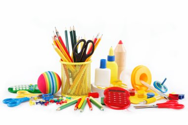 kantoor en student accessoires geïsoleerd op een witte achtergrond. b