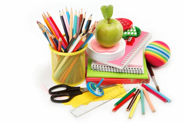 School and office supplies on white background, back to school — Stock Photo, Image