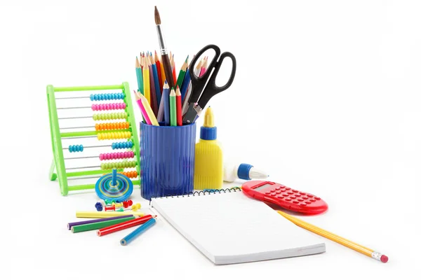 Office and student accessories isolated on a white background. B — Stock Photo, Image