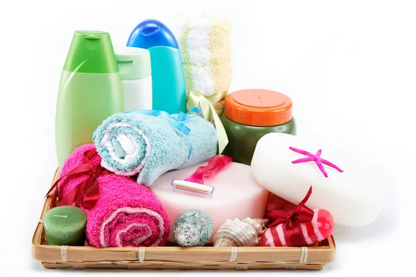 Personliga hygienartiklar. tillbehör till bastu eller spa i en woode — Stockfoto