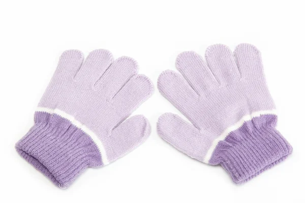 Purple woolen gloves, isolated on white background. Cold winter — Zdjęcie stockowe