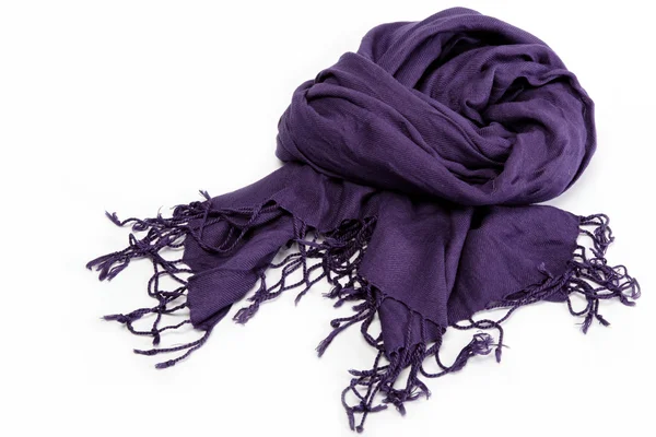 Purple scarf with tassels, isolated on white background. — Stock Photo, Image