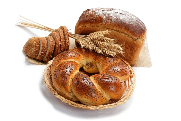 Fresh breads for a variety isolated on white background. — Stock Photo, Image