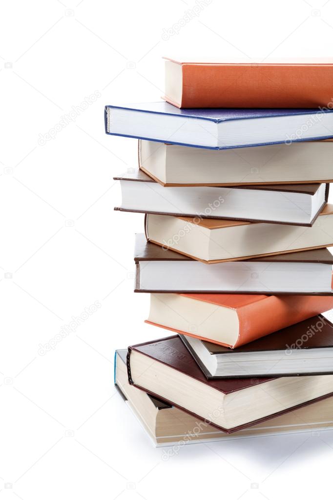 A stack of books on a white background.