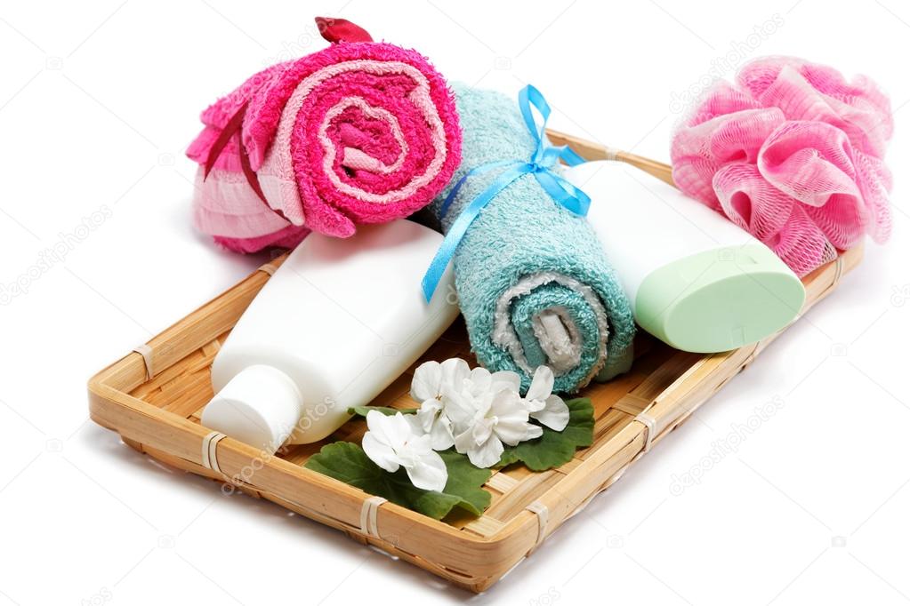 Personal hygiene items. Accessories for sauna or spa in a wooden