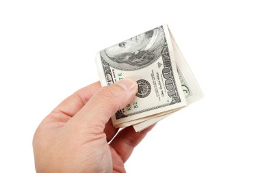 Beyaz arka planda izole edilmiş para ile el