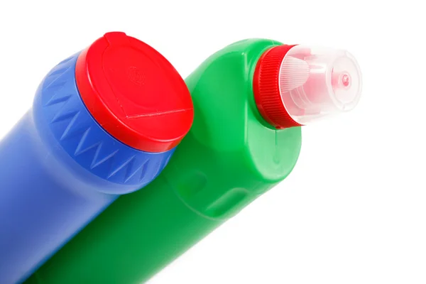 Bottiglie detergenti su fondo bianco . — Foto Stock