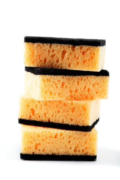 Stack of cleaning sponges on a white background. — Stock Photo, Image